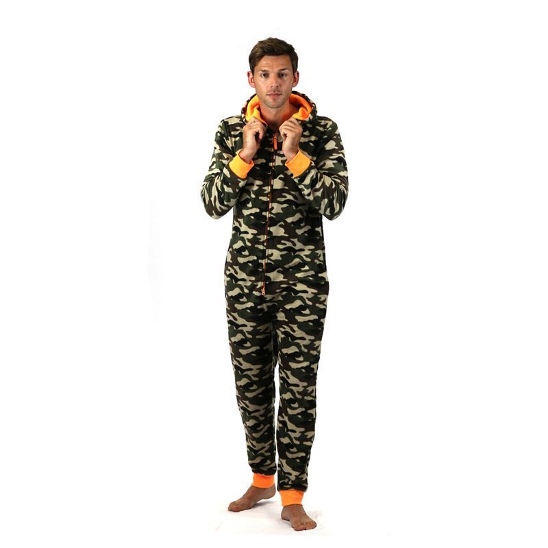 Mens Camo Print Onesie With Hood Micro Fleece